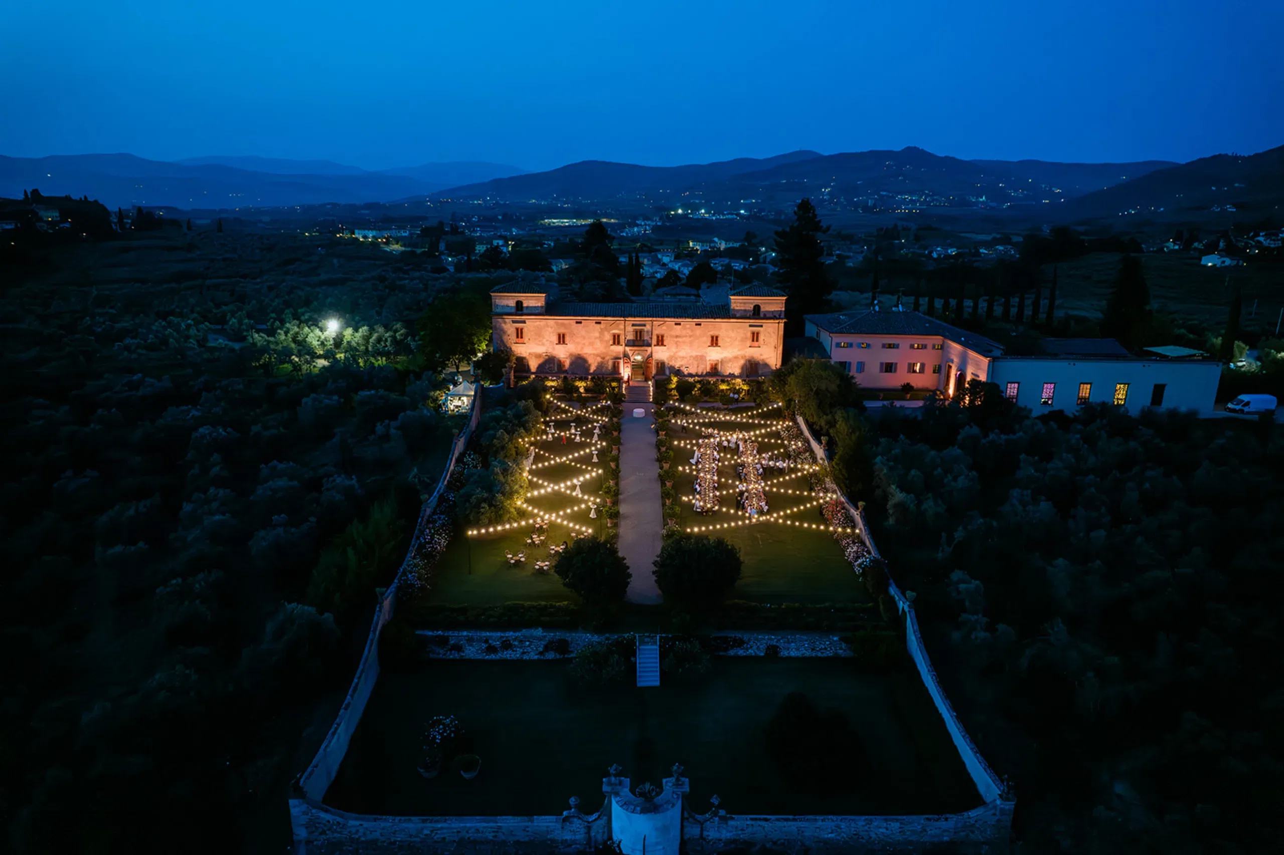 Villa Medicea di Lilliano Aerial View Night
