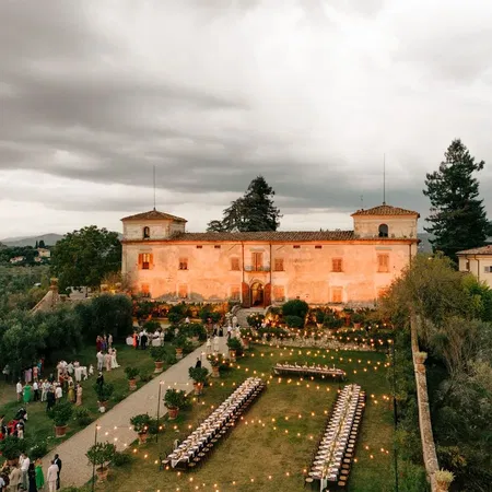 Villa Medicea di Lilliano Aerial View of The Table Setup